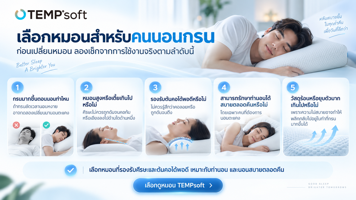 ข้อมูลการเลือกหมอนสำหรับคนนอนกร